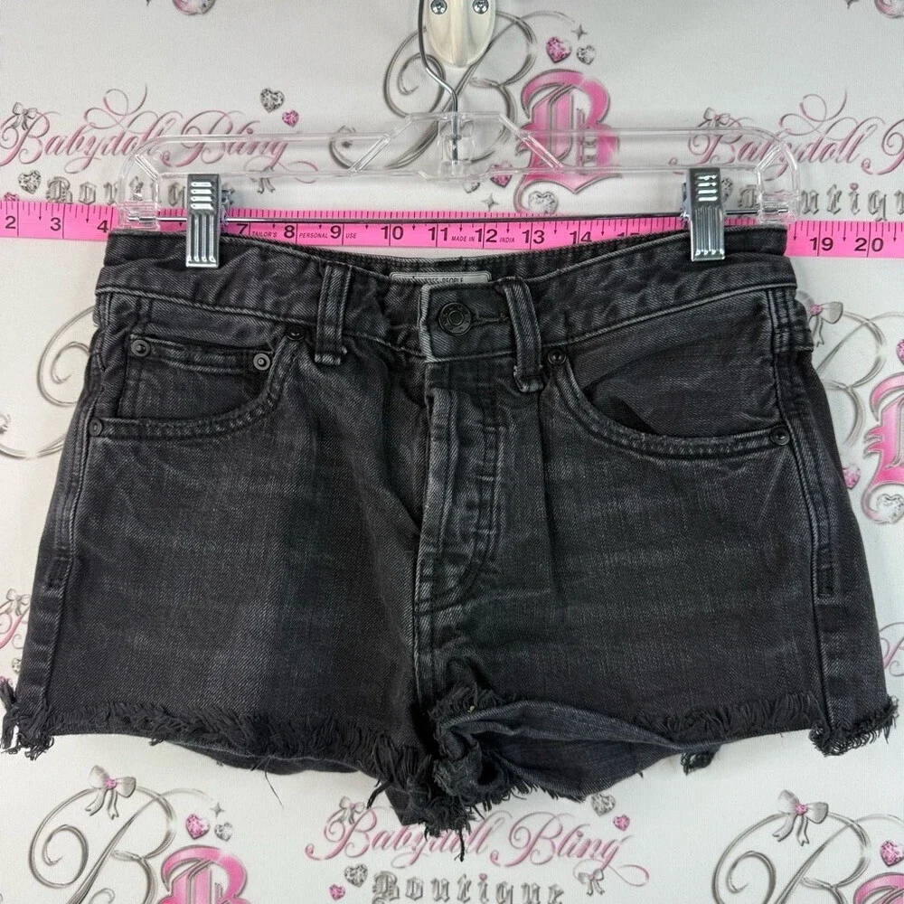 Free People shorts jeans distressed look Black Washed Denim Cutoff Shorts